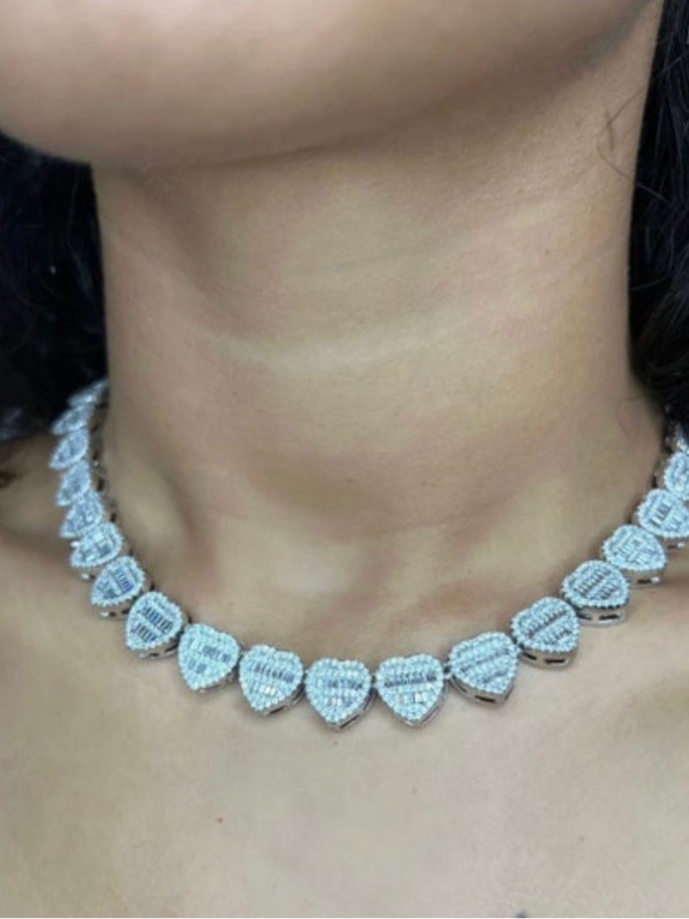 Heart Link Pavé Necklace in Silver - Women Jewelry 16inch